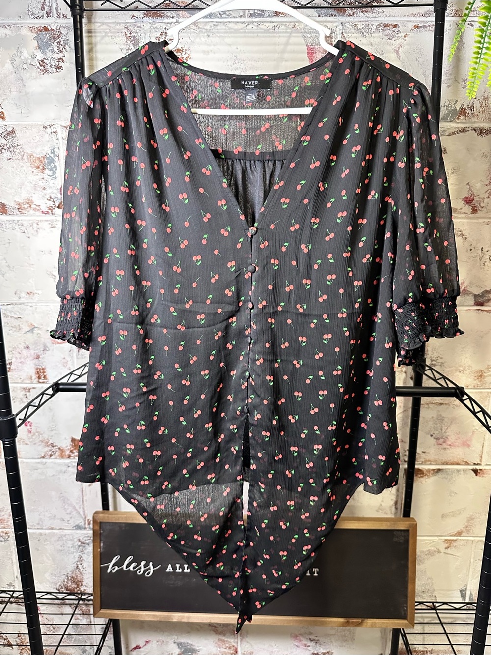 Haver London Black Cherry V-Neck Blouse with Tie